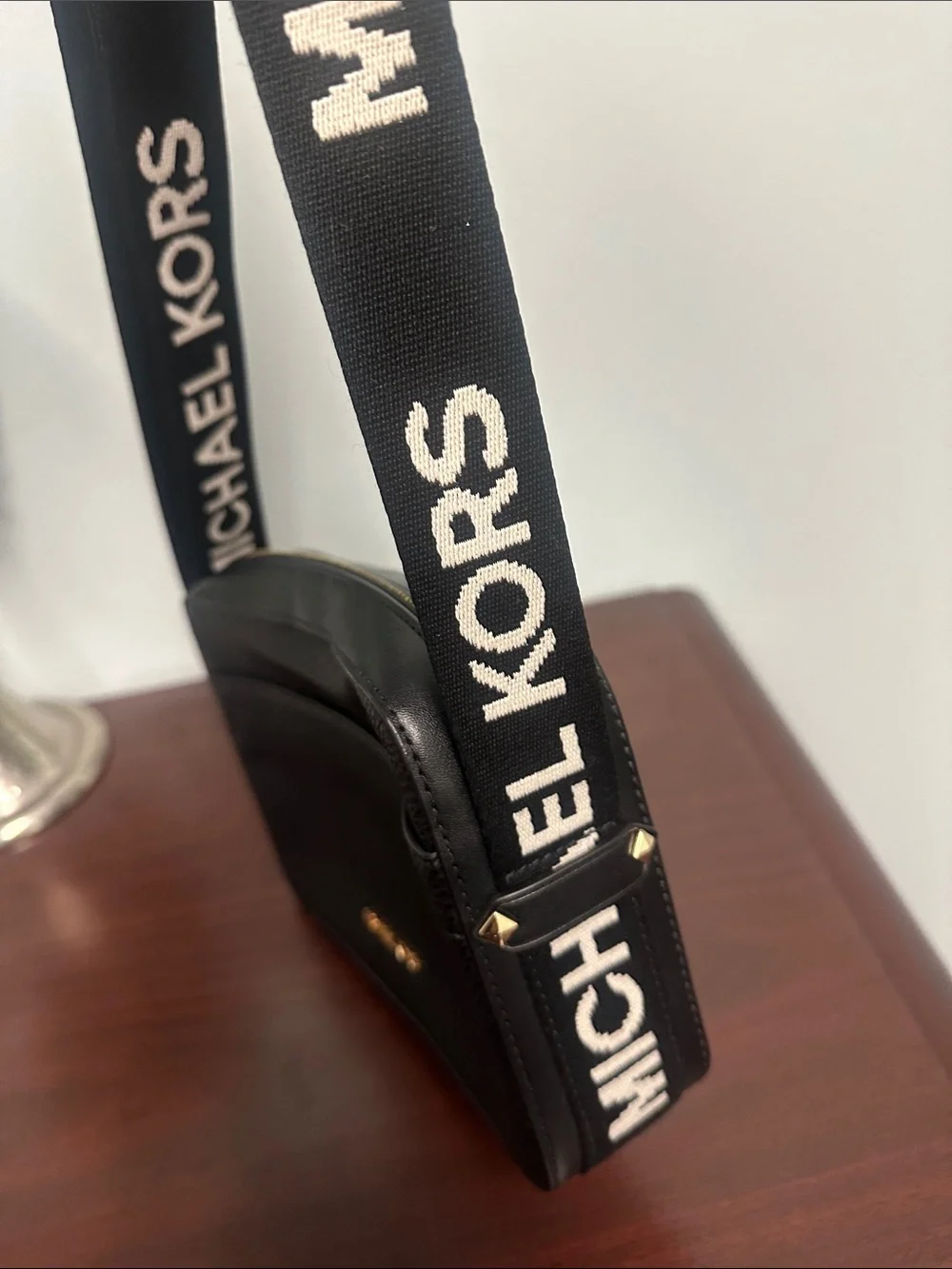 Michael Kors Black Pebbled Leather Messenger Bag with Logo Strap